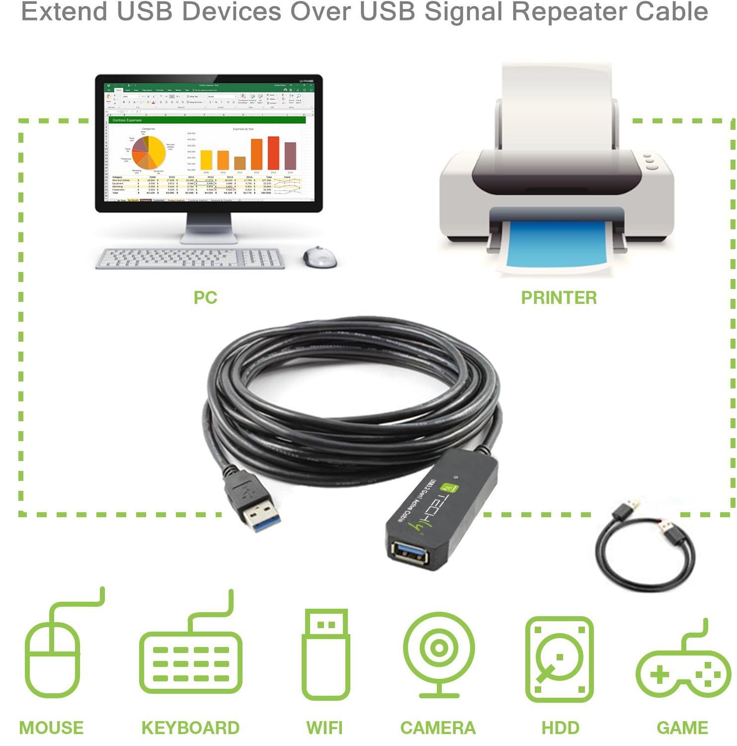 Techly 368000 Cavo Prolunga Attivo USB3.2 SuperSpeed+ Estensore di Segnale 10m Nero Nero