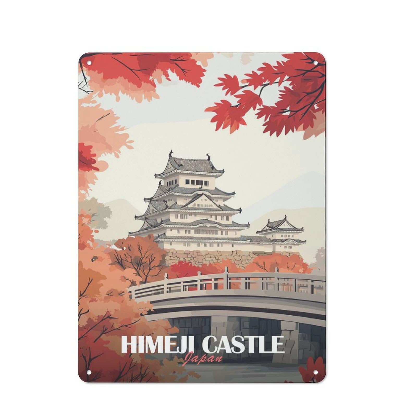 Shed Metal Sign with Himeji Castle Japan Design 40x30cm, Outdoor Room Shed Wall Decor for Shed, Garden Room, Porch Or Garage