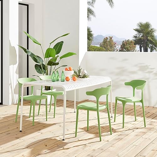 Miniatura 7 de Moderno juego de sillas de comedor apilables, sin montaje, silla de plástico, silla de patio, adecuado para cafeterías y restaurantes de interiores