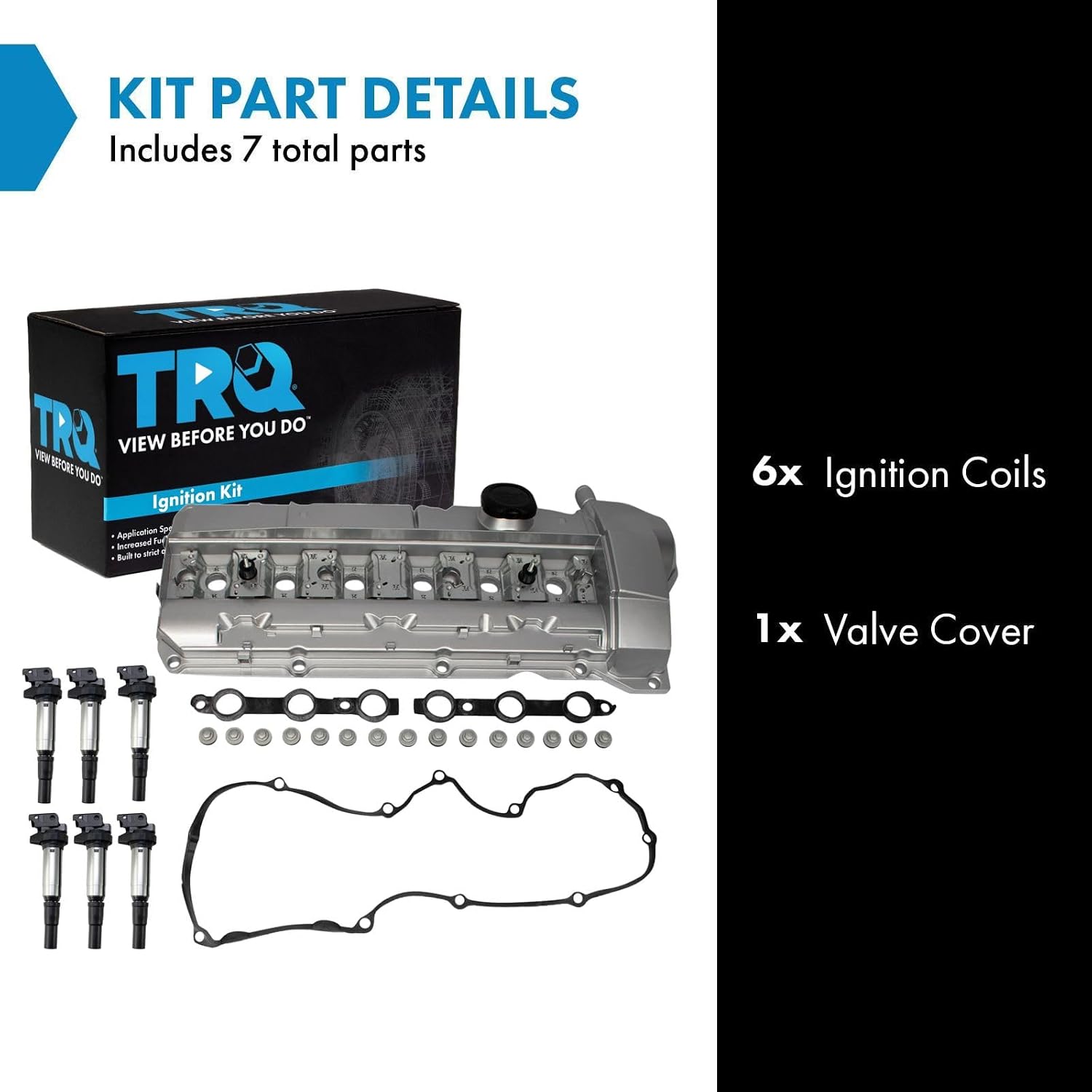 TRQ Ignition Coil Kit 7 Piece Valve Cover Compatible with 2003 BMW 525i 530i