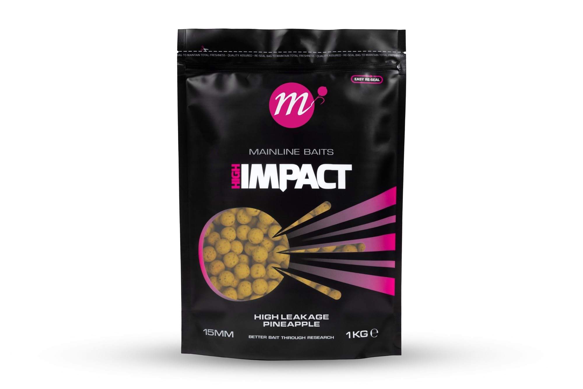 Mainline Baits High Impact 15mm 1kg - High Leakage Pineapple, Shelf Life Boilies, Complete Food Source Bait, Fish amd Fishery Friendly.
