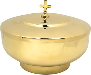 Needzo Ciborium with Cross, High Polished Brass, Traditional Catholic Church Supplies, 39 Ounces, 4 x 6 Inches