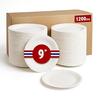 [1200 Count] 9" White Light Paper Plates – Grease-Resistant, Lightweight Disposable Valuable Plates for Pizza Slices, Snacks, Food Service, Pet Food, Dessert, Restaurant, Party, Event