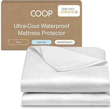 Coop Home Goods Ultra-Cool Waterproof Mattress Protector, Twin, Cooling Mattress Protector, Machine Washable Cooling Bed Cover, Whisper Quiet Waterproof Bed Cover, Twin 39x75