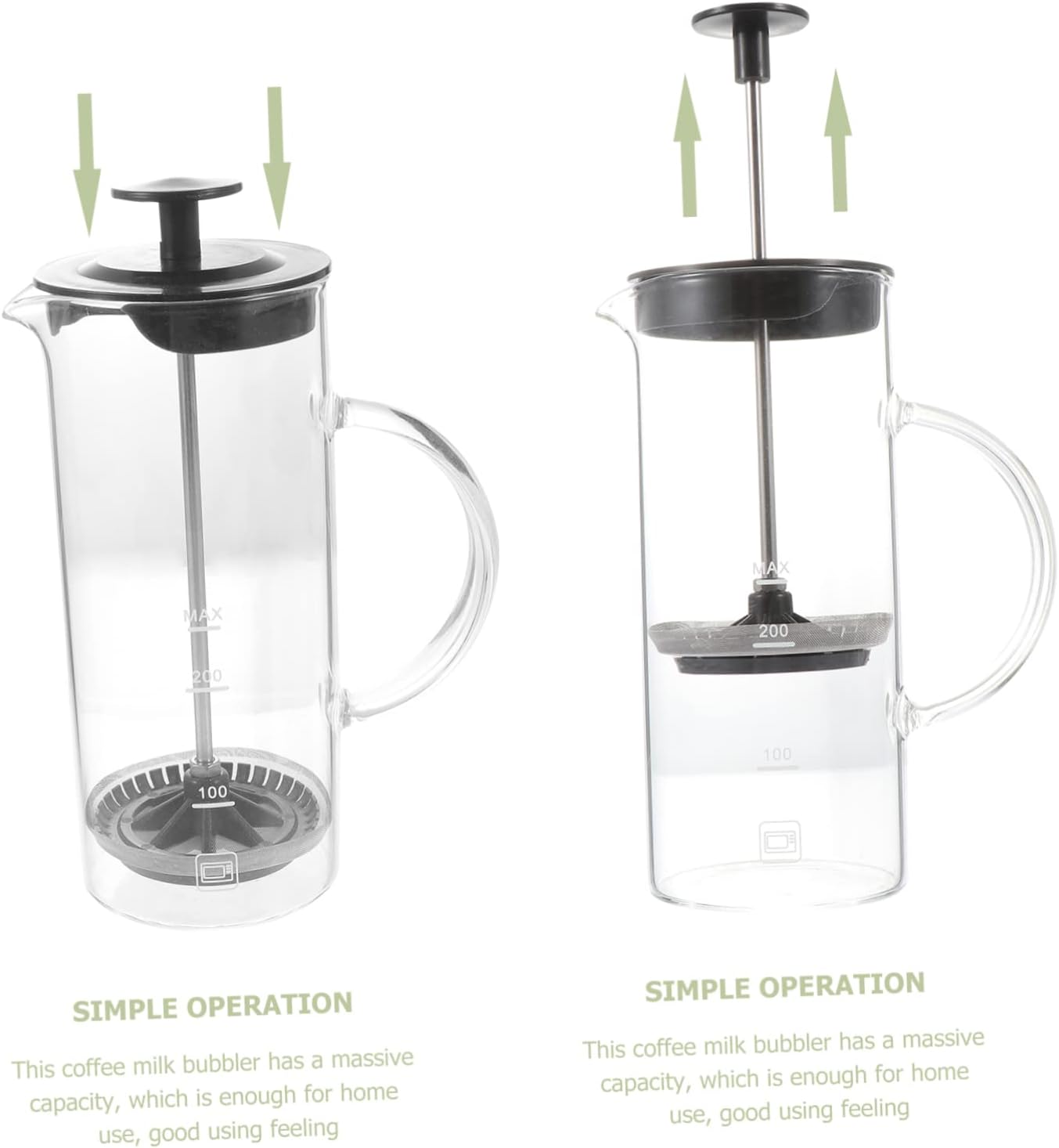 Sturdy Glass Coffee Press Pot with Scale Chic Milk Frother Bubbler for Household Use Capacity for Lattes and Espresso Elegant Black Lid Design