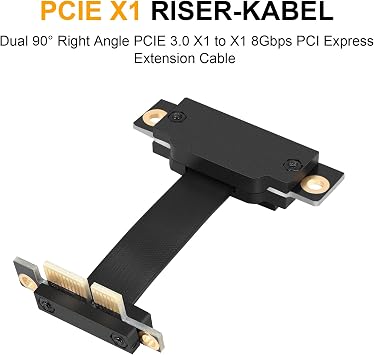 PCIE X1 Riser Cable Dual 90 Degree Right Angle PCIe 3.0 X1 to X1 Extension Cable 8Gbps PCI Express 1X Riser Card - 5CM, black, 503011A1
