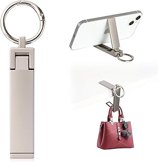 خطاف محفظة للطاولة 2 في 1 من فاشون مانيا، حامل محفظة وحامل جوال، خطاف طاولة قابل للطي لتخزين شنط اليد النسائية (بلاتينيوم)