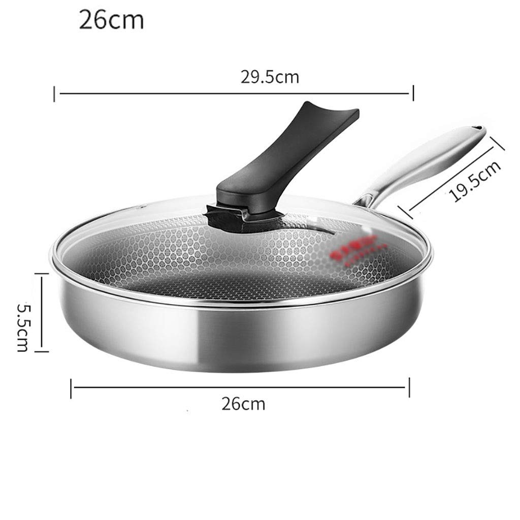 SH-chaoguo Fry Wok/Frying Pans/304 Stainless Steel Non-Stick Pan?Cooking Pans ?Less Oil Fumes No Coating ?(24/26cm),for Induction Cooker Gas Stove (Size : 26cm)
