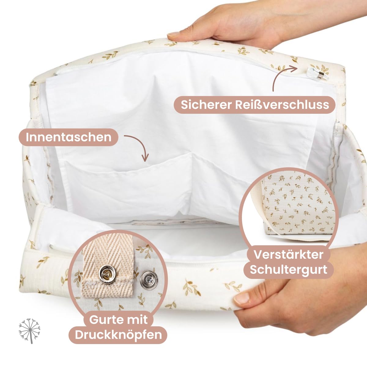 MIMUSELINA | Baby Wickeltasche Kinderwagen | Große Wickeltasche mit viel Stauraum und vielen Fächern | Elegante und praktische Babytasche mit Schulterriemen für Mama und Baby