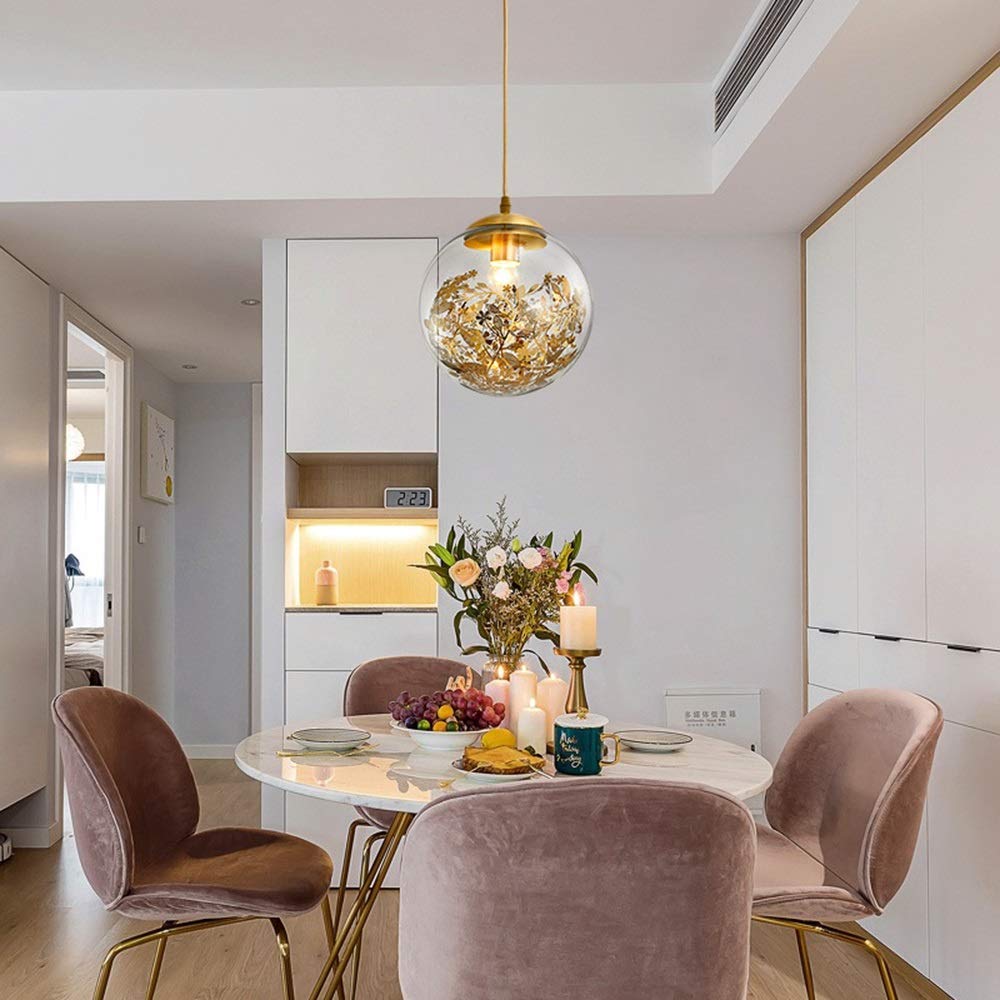 Lustre suspension LED chambre salon plafonnier rond en verre cuivre de 25cm