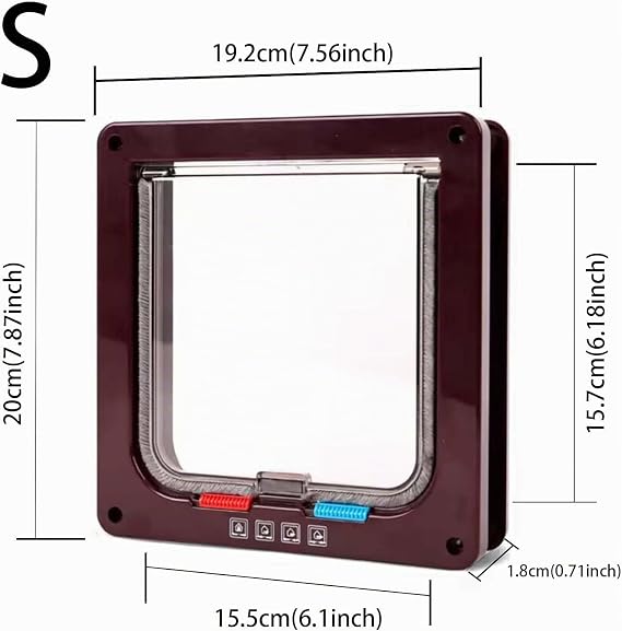 Cat Flap 4-Way Locking Cat Door Pet Door (Brown S)