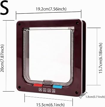 Cat Flap 4-Way Locking Cat Door Pet Door (Brown S)