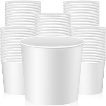 Hoolerry 100 Pcs 85 oz Paper Bucket Cardboard Food Bucket Bulk Disposable Food Container for Birthday Party, Wedding, Baby Shower, Event Gather Party Supplies Cardboard,White