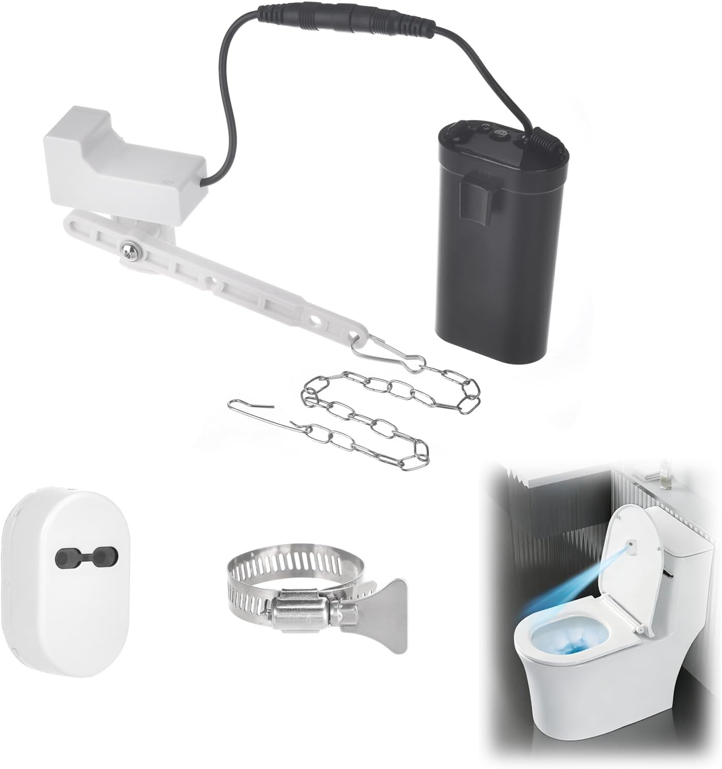 Automatic Toilet Flusher Kit for Side Front Angled Mount, Rechargeable Toilet Flusher Replacement Kit with Touchless Infrared Sensor, Universal Tank Fit for Seniors and Kids, No-Tool DIY Installation