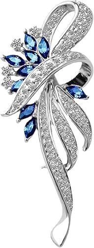 Broches de diamantes de imitación para mujer, broche grande de plata vintage, broche de cristal azul, broches decorativos, accesorios de joyería de