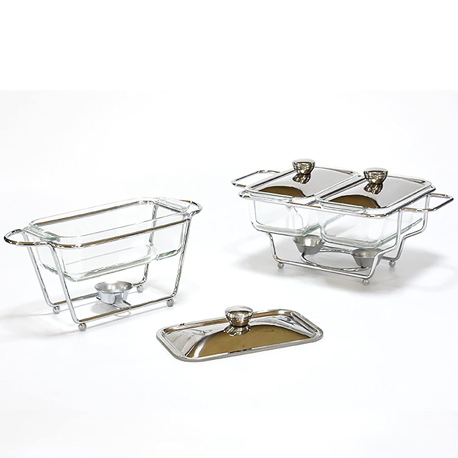 Set da Buffet per Scaldavivande, Set Scaldavivande con Contenitore per Alimenti in Vetro Trasparente e Coperchio in Acciaio Inossidabile per Cucina, Matrimoni, Feste, Banchetti, Sala da Pranzo, 2,8