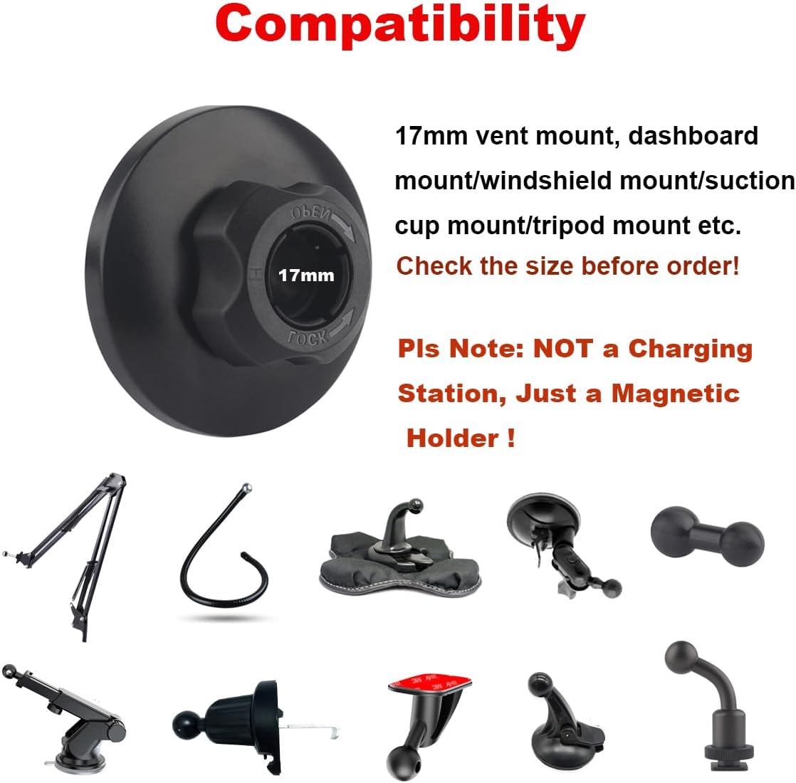 Aluminum Alloy 17mm Ball Mount, Adhesive Ball Base Magnetic Phone Mount Base for MagSafe 17mm (0.67") Ball Socket Bundle image 2