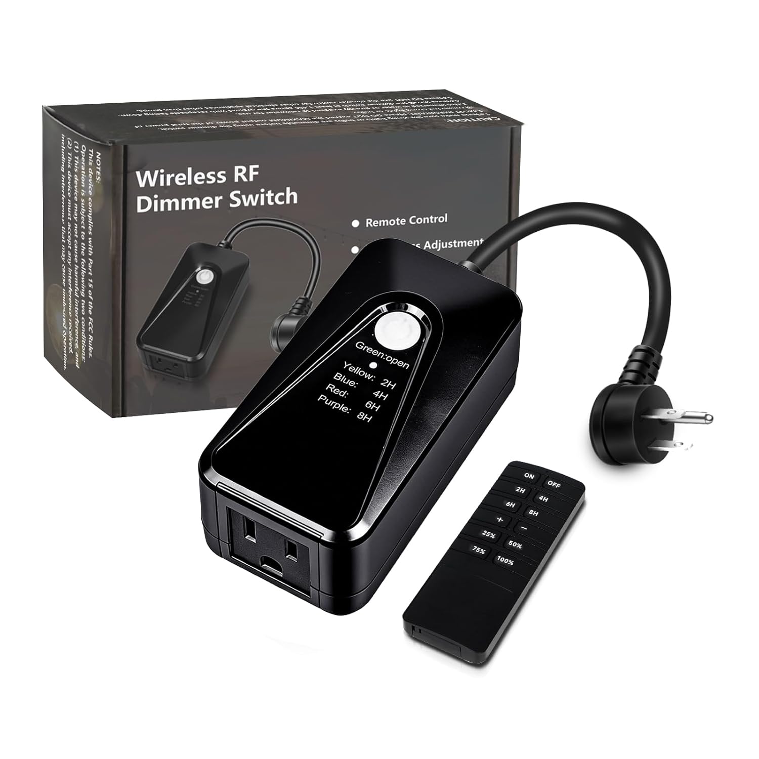 GMY Dimmer Plug with Remote Control, Wireless Plug in Dimmer Switch for Outdoor String Lights with Timer, 100FT Range, IP44 Weather Resistance, for Patio Led/Inc Light, Max Power 400W, FCC