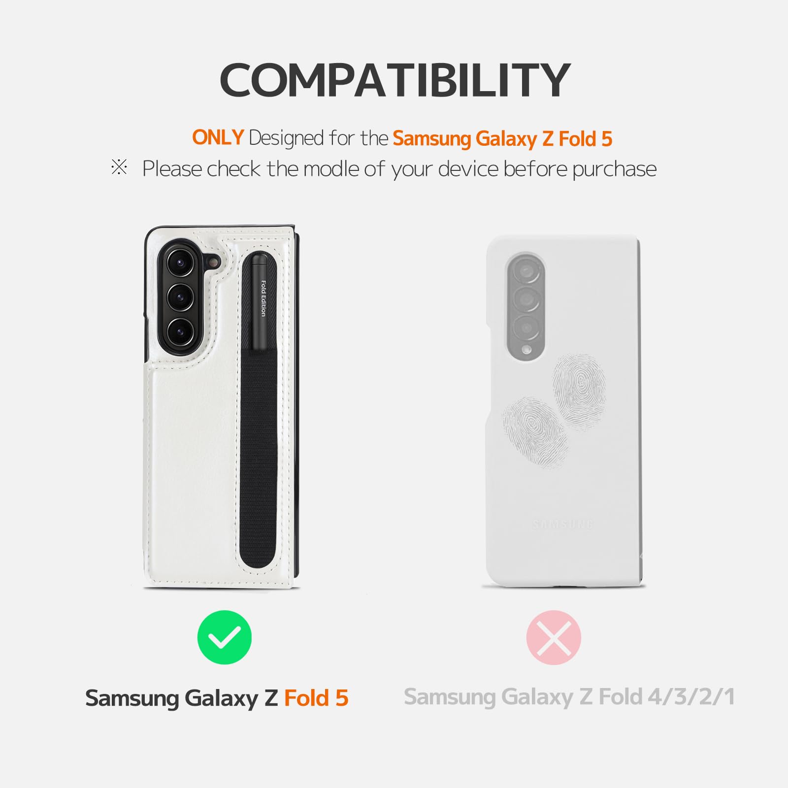 NINKI Compatible with Samsung Galaxy Z Fold 5 5G Case with S Pen Holder,Anti-Fall Shockproof Anti-Scratches Card Slot Plain with Card Holder Leather Wallet Case for Samsung Galaxy Z Fold 5 White