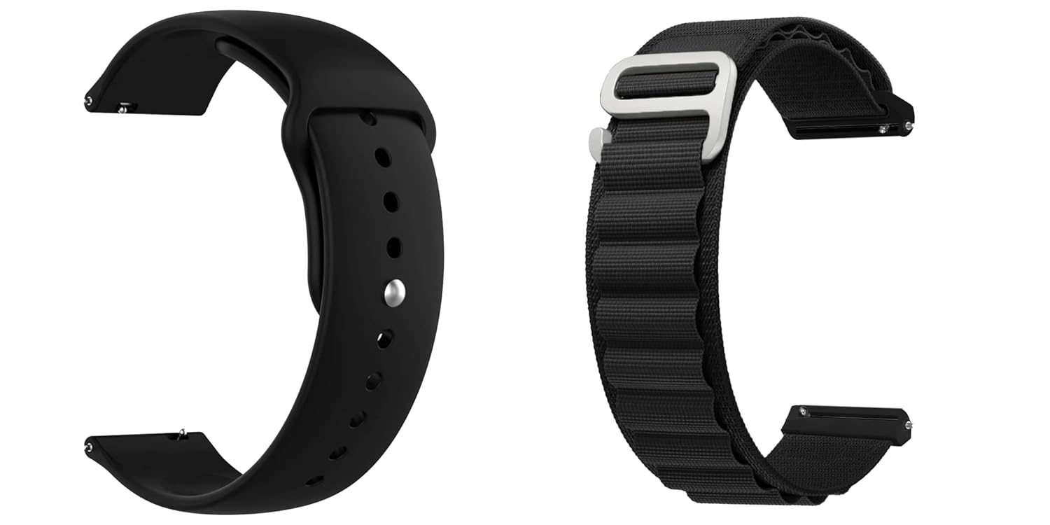ACM Pack of 2 Watch Strap Silicone & Nylon Belt 22mm compatible with Reebok Activefit 1.0 Smartwatch Sports with Sports Hook Band (Black)
