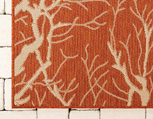 Unique Loom Collection Coastal, Branches, Botanical, Indoor And Outdoor Area Rug, 9 Ft X 12 Ft, Terracotta/Beige #TOP18