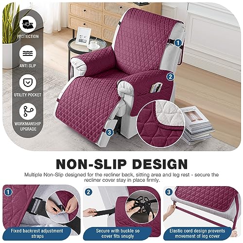 Image of TAOCOCO 100% Waterproof Recliner Chair Covers, Non Slip Recliner Covers that Stay in Place, One-Piece Washable Reclining Chair Cover with Elastic Straps, Wine, Fits 25 inch Seat Width