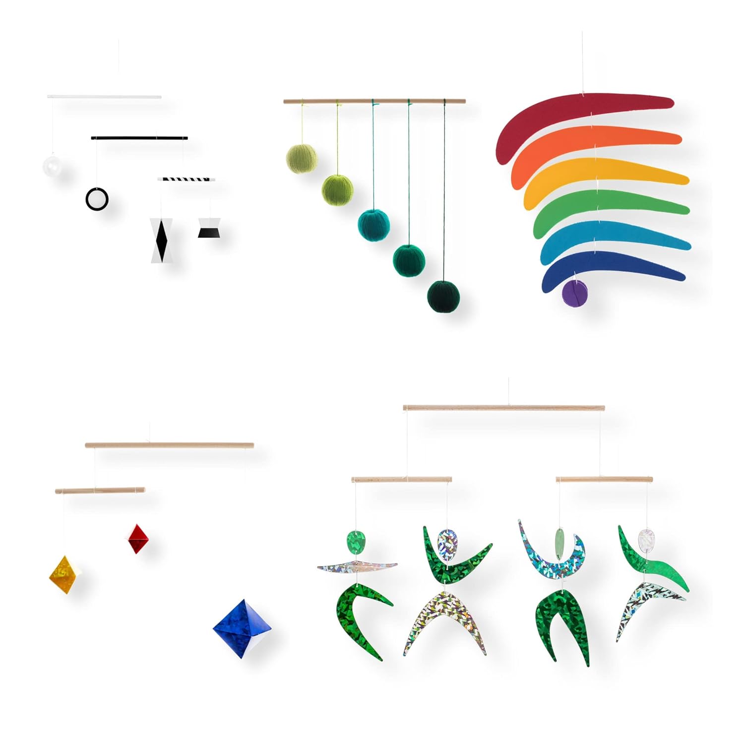 Set of 5 Montessori inspired mobiles Black and white mobile, Gray Gobbi, Dancers, Octahedron