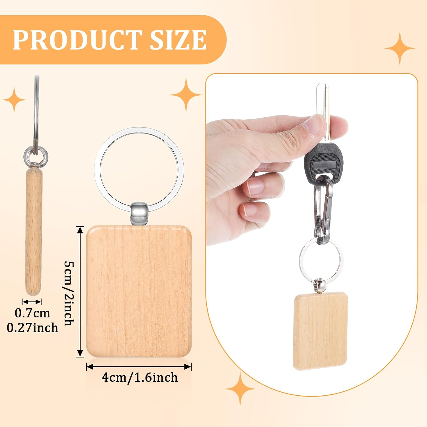 50 Pcs Wooden Keychain Blanks Laser Engraving Blanks Wood Blanks Key Chain Bulk Unfinished Wooden Key Ring Key Tag for DIY Gift Crafts