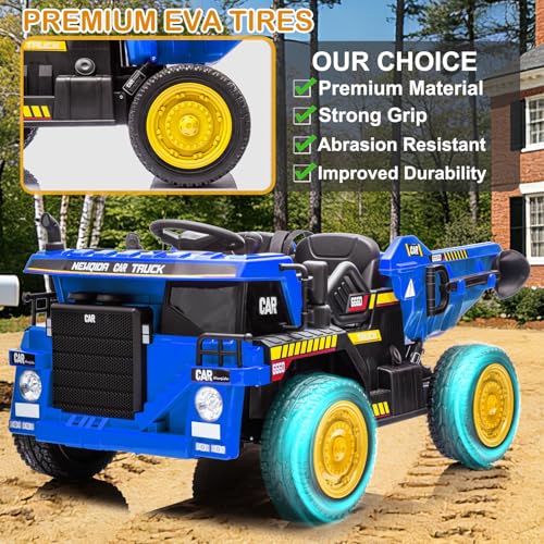 Image of NEWQIDA 24V Ride on Dump Truck, 2 Seater Ride on Toys for Kids 3-6, Blue
