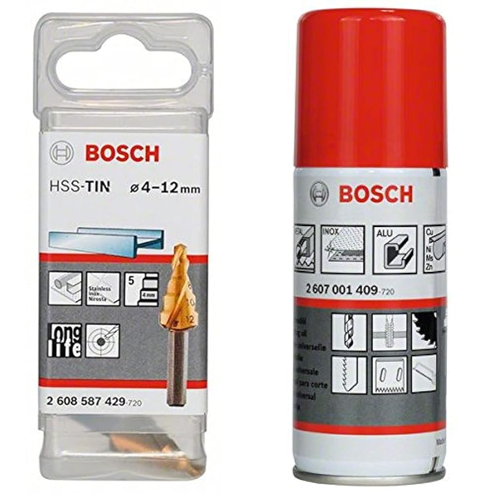 Fraise étagée Bosch 2608587429 queue 3 pans 50 mm et huile coupe 2607001409