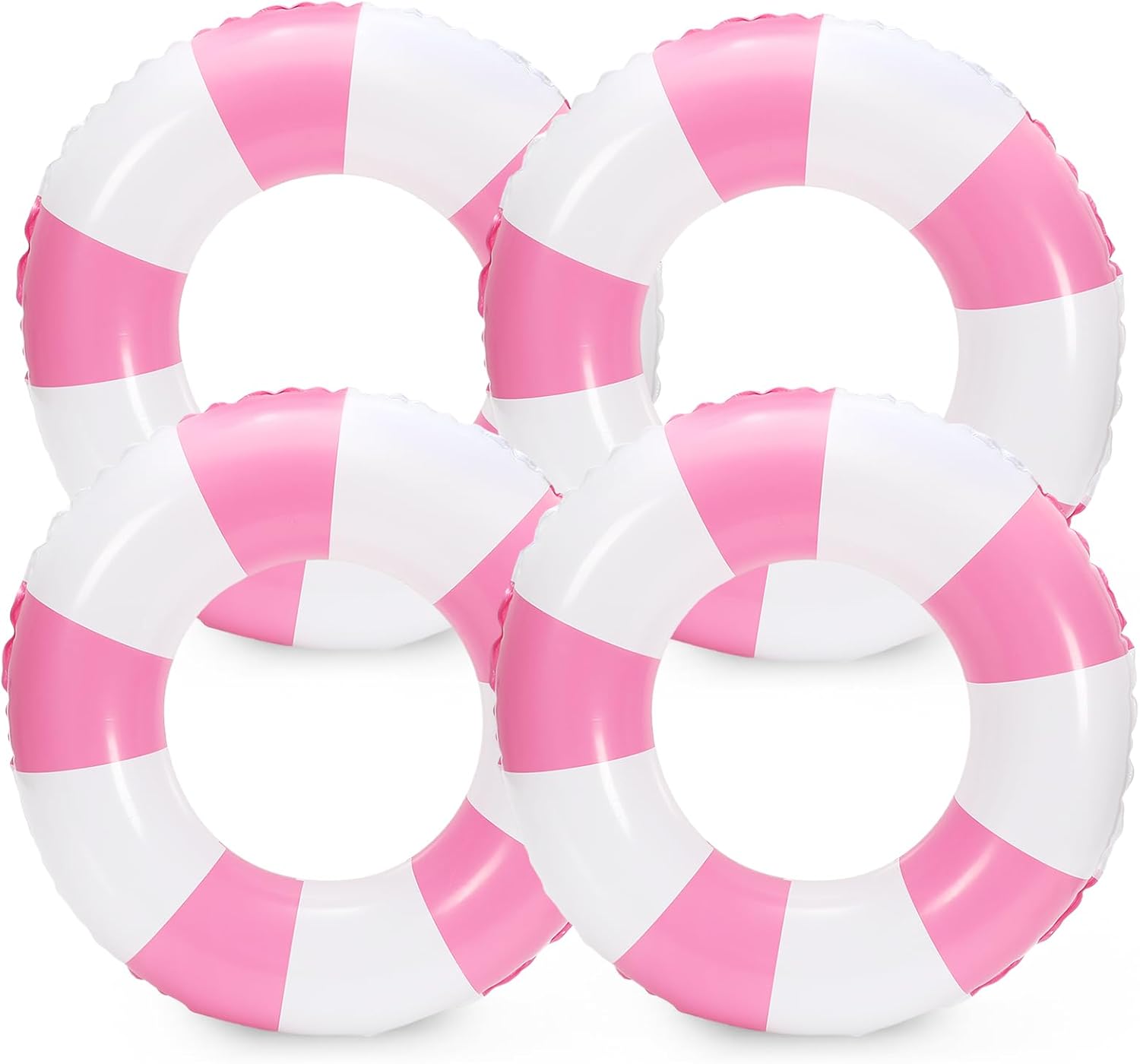 Whaline 4Pcs Inflatable Swimming Float Toy Striped Swim Ring Fun Print Pool Lounger Tube for Summer Swimming Beach Party