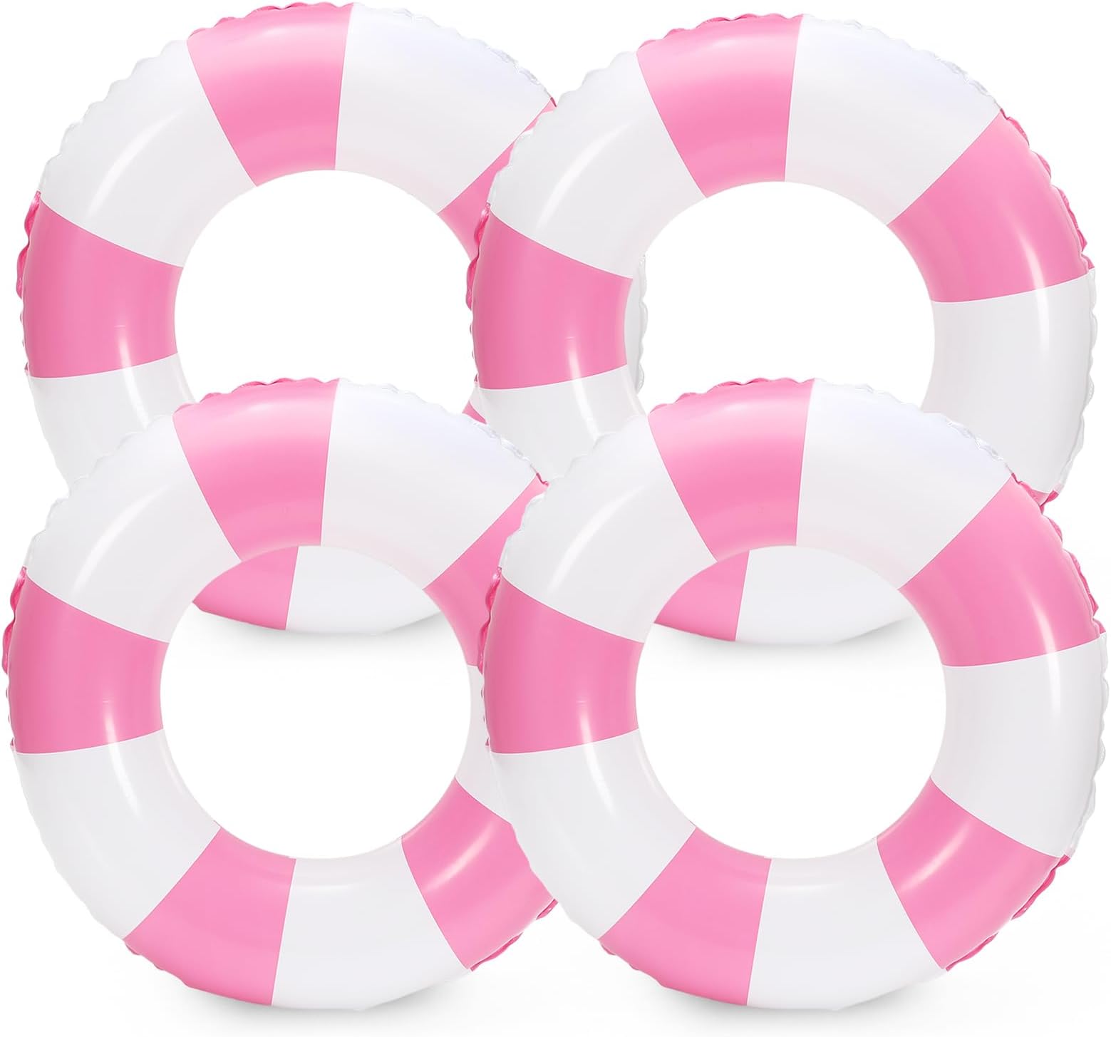 Whaline 4Pcs Inflatable Swimming Float Toy Striped Swim Ring Fun Print Pool Lounger Tube for Summer Swimming Beach Party