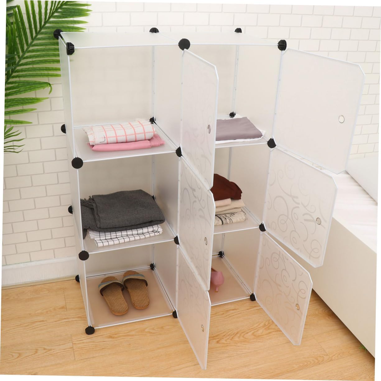 Unomor 6Grids Plastic DIY Closet Organizer Storage Cabinet for Home Dorm Bedroom Office Easy Assembly Lightweight for Clothes Books More