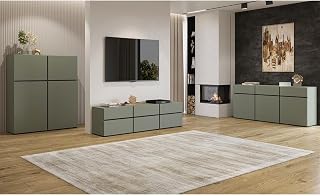 Meublorama Conjunto de 3 Muebles de diseño en Color Verde Salvia para Sala de Estar, colección Havana.
