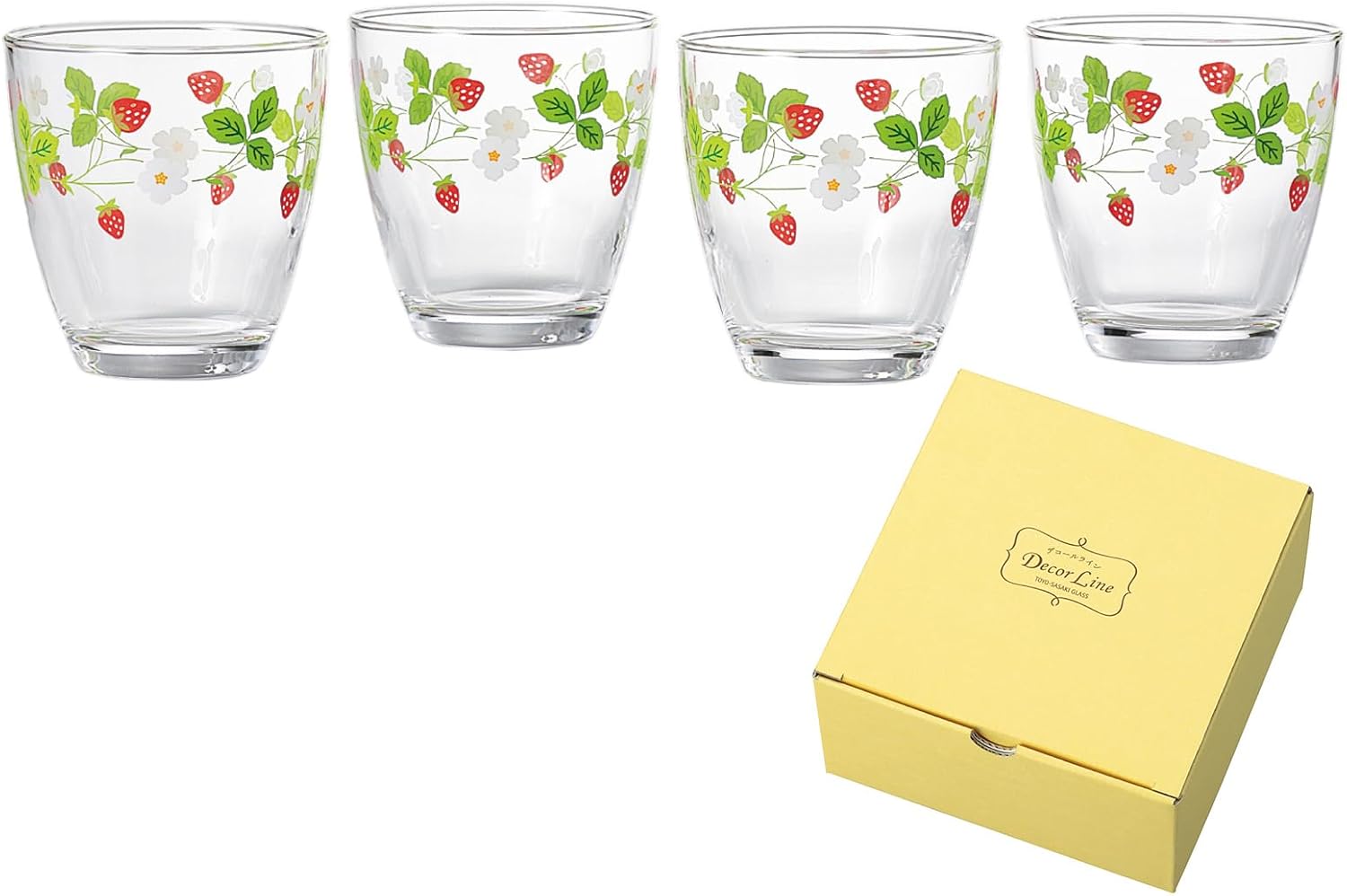 Set de 4 vasos decorativos de vidrio con patrón de fresa, made in Japón miniatura 1