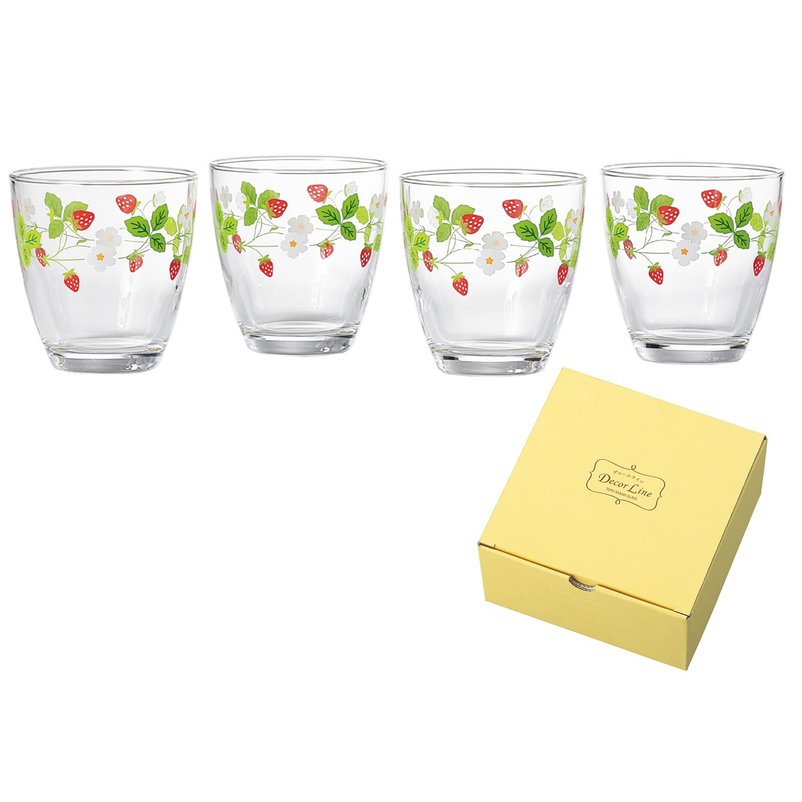 Toyo Sasaki G310-T307 Glass Decor Line Free Glass Set, Strawberry Pattern, Made in Japan, Dishwasher Safe, Clear, 8.5 fl oz (245 ml)