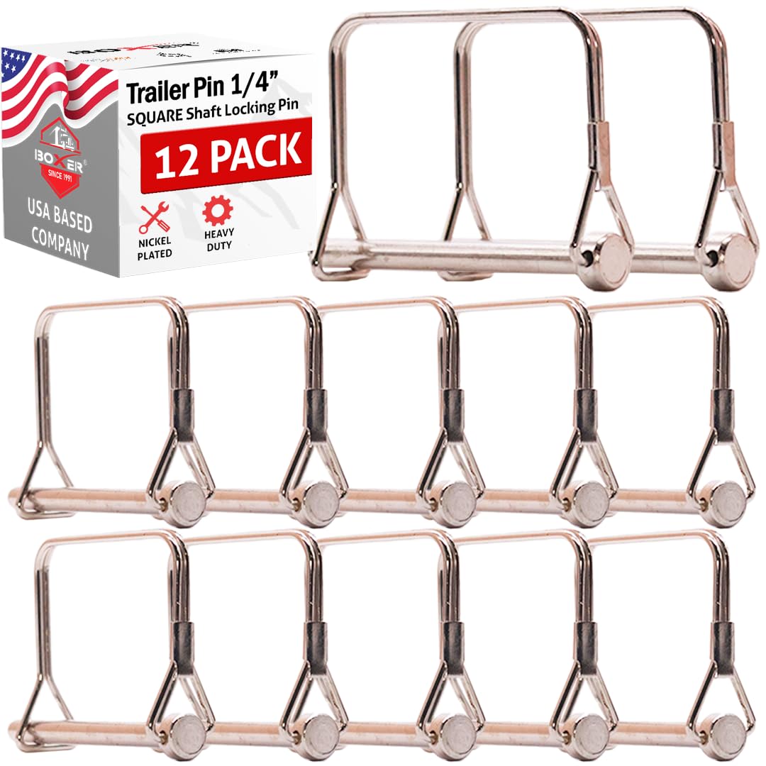 BoxerTool (12Pack) Square Trailer Pin – 1/4" x 2-3/4" - Lock Pins, Trailer Hitch Pins, and Shaft Locking Coupler Pins for Farm Trailers, Towing, Lawn Equipment and Hitches