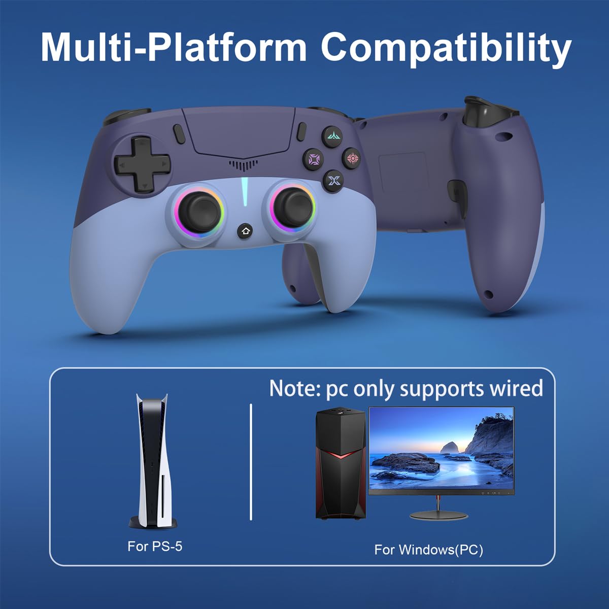 MWCG Wireless Controller for PS5, Compatible with PS5 Pro/Slim/PC, Dual Vibration, Modded Function,8 Light Modes, 3.5mm Audio Jack, 6-Axis Motion Contro Gamepad with Speaker - Image 5