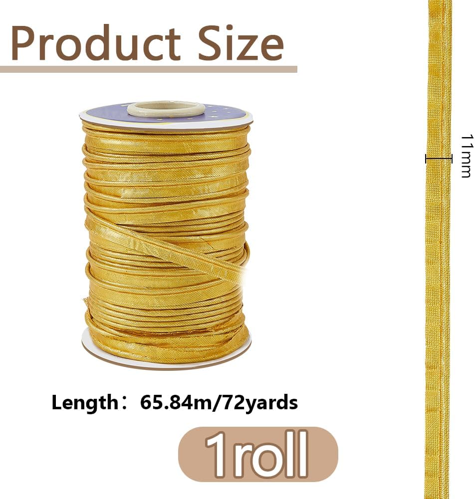 DICOSMETIC 72 Yards x 3/8 Inch(11mm) Piping Cord Trim for Sewing Gold Satin Bias Piping Tape Polyester Bias Tape for Garment Sewing Home Decoration and DIY Craft