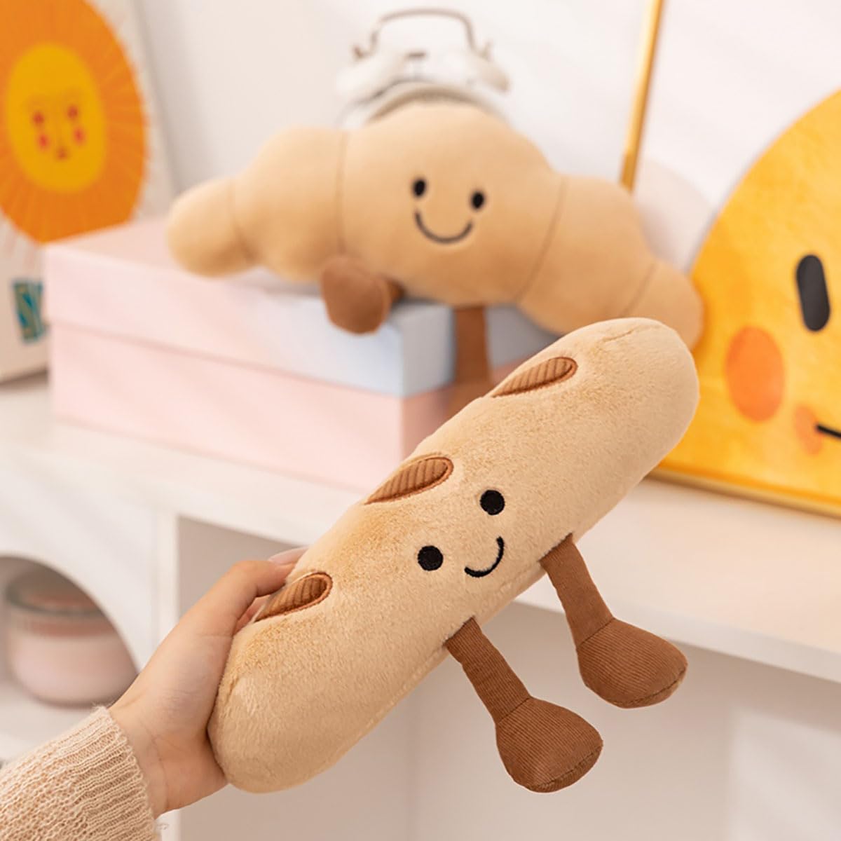 Croissant Plush Pillow，10" Funny Food Plushies，Soft Food Stuffed Animals Kawaii Birthday Gifts for Teen Boys
