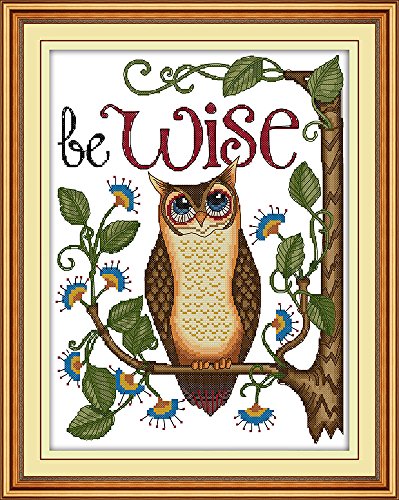 Image of YEESAM ART Unstamped Cross Stitch Kits for Adults, Owl Trunk Wise Bird 14ct Counted Unprinted Embroidery Kit Needlework Wall Art Decor