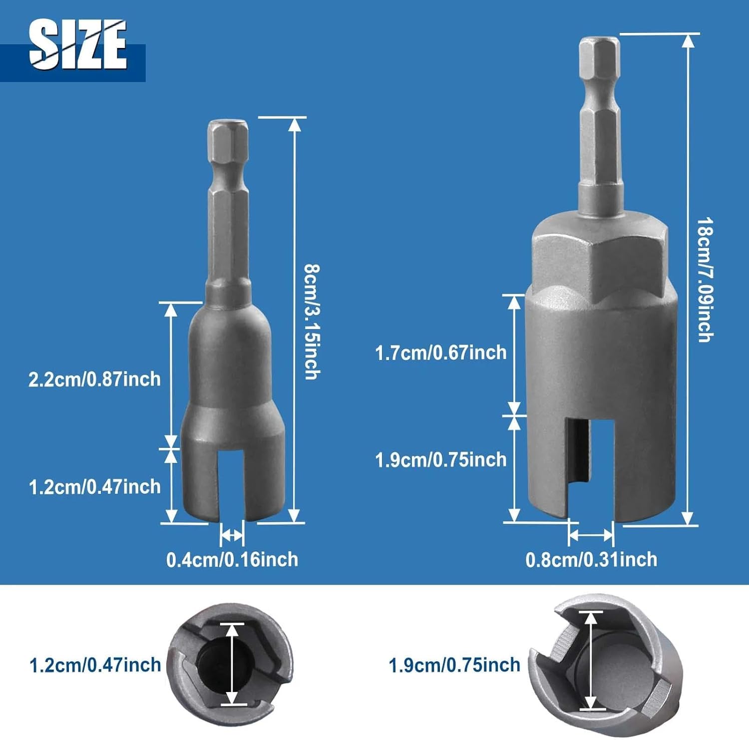2 Pack Power Wing Nut Driver Set (2 Size 12mm,19mm) Wing Nut Drill Bit Socket Wrench Tool Set with 1/4 Quick Connect Hex Shank for Panel Nuts C Hook Bolts Eye Screws Q-Hanger