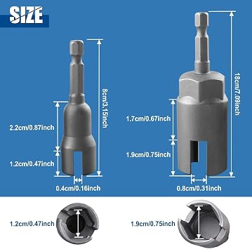 2 Pack Power Wing Nut Driver Set (2 Size 12mm,19mm) Wing Nut Drill Bit Socket Wrench Tool Set with 1/4 Quick Connect Hex Shank for Panel Nuts C Hook Bolts Eye Screws Q-Hanger