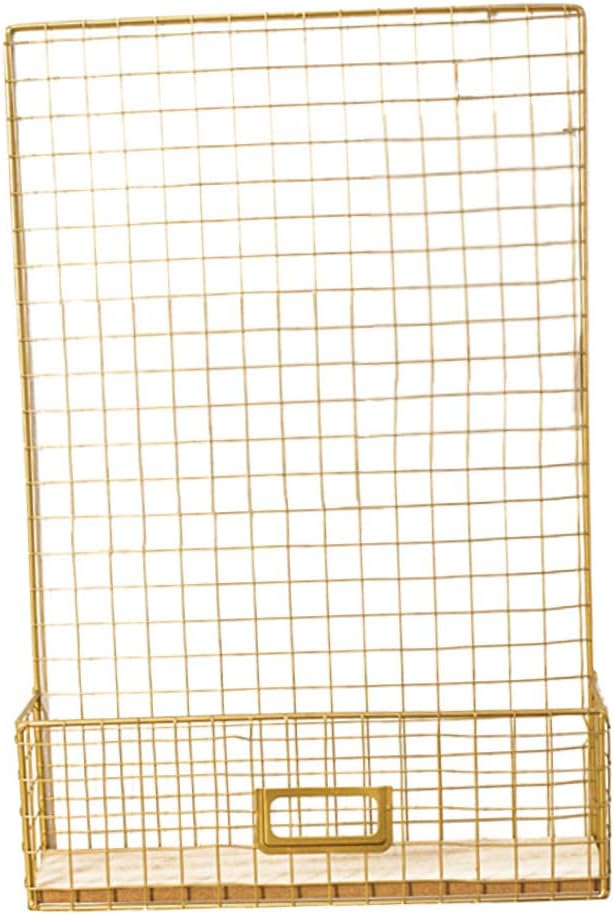 Wall Hanging Iron Rack for Storage Nordic Style Decorative Mesh Shelf with Postcard Clip Elegant Iron Home Decor for Living Room