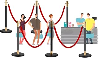 Stanchion Rope, Crowd Control Rope Barrier 6PCS Crowd Control Stanchion Set for Auto Show/Exhibition/Ticket Offices, Heavy Duty Queue Barriers Poles with Black/Red Velvet,Red Rope