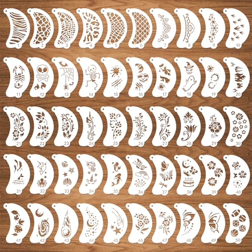 CODOHI 50 Pcs Face Paint Stencils, Body Facial Painting Templates, Diverse Designs for Makeup...