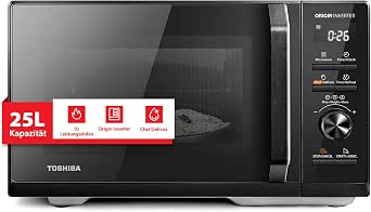 Toshiba MW3-AM25PFI(BK) Solo Microwave 25L 900W Microwave Oven in Black with Origin Inverter, Chef Defrost, 10 Power Levels, 7 Auto Menus, Easy Clean
