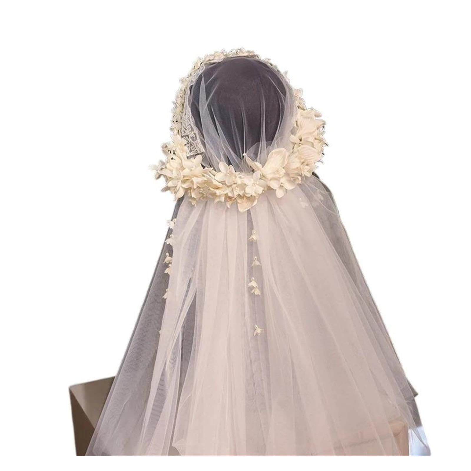Velo da Sposa Lungo in Pizzo Floreale Romantico Fatto a Mano 200 cm