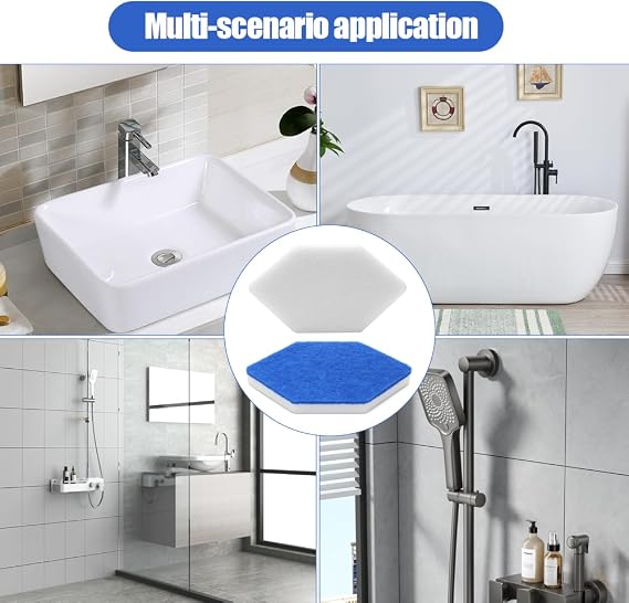 RANJIMA 6 Pack Bath and Tub Mop Refills Replacement Hexagonal Shape Replacement Sponge Compatible with Vileda Bath Magic Bath Multi-Surface Sponge for Bathrooms Bathtubs Floor (Blue and White)