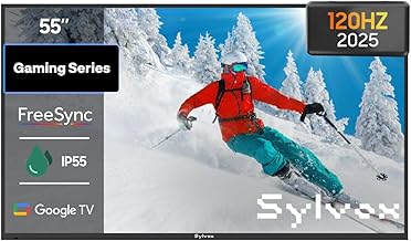 SYLVOX 55'' Outdoor TV, Premium 4K@120Hz Weatherproof TV for Smoother Sports & Gaming, IP55 Waterproof, 1000nits Brightness, Dolby Atmos, Google Smart OS with HDMI 2.1 & USB 3.0 (Gaming Series, 2025)